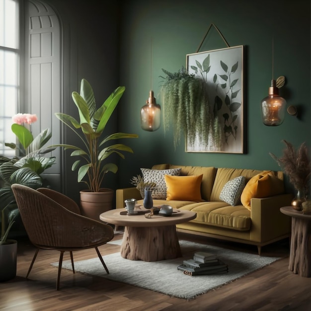 Vista del interior de estilo escandinavo moderno con silla y jarrón de moda Escenificación del hogar y minimalismo