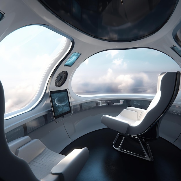 Una vista del interior de una nave espacial que atraviesa el espacio a gran velocidad
