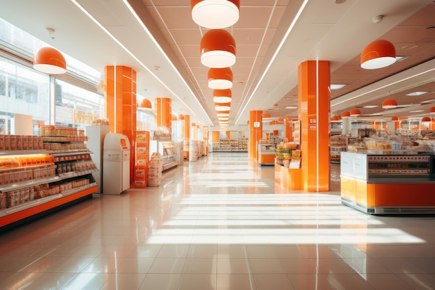 Vista interior de una tienda de compras supermercado ai generativo