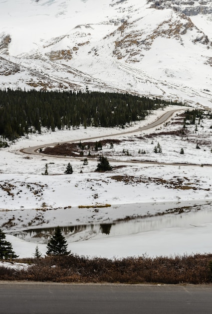 Vista de invierno del campo de hielo de Columbia en el Parque Nacional Jasper, Alberta, Canadá