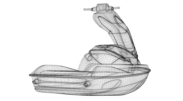 Vista isolada do jetski, estrutura do corpo, modelo de fio