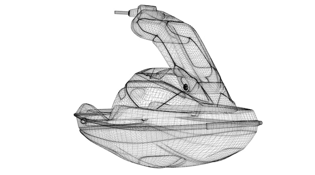 Vista isolada do jetski, estrutura do corpo, modelo de fio