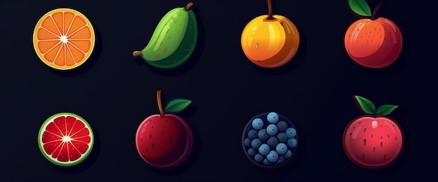 vista isométrica de los iconos de la fruta del activo del juego