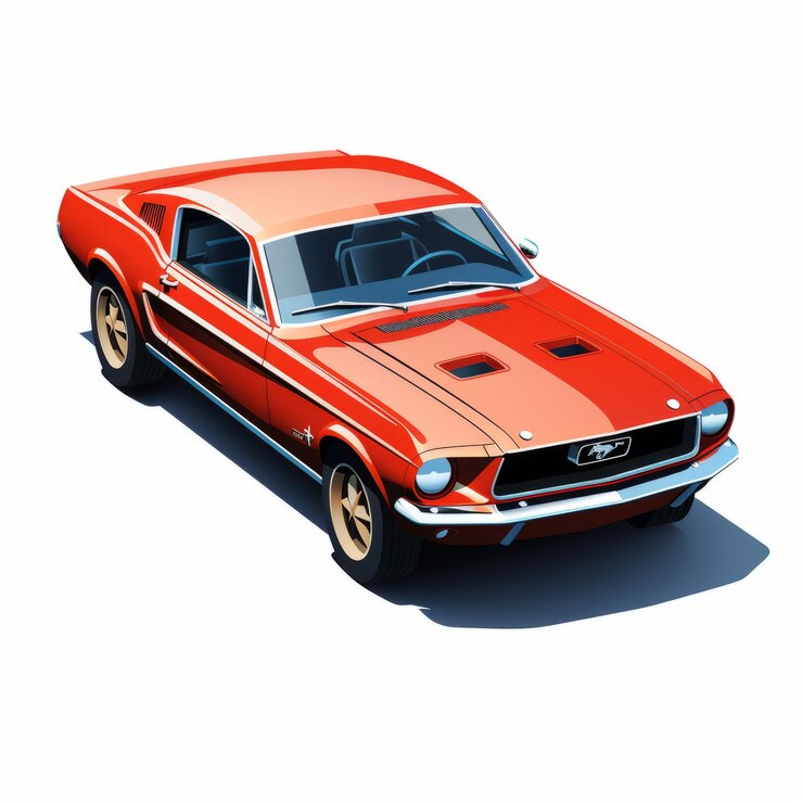 Foto vista isométrica ilustração elegante do ford mustang com pincelagem de reserva