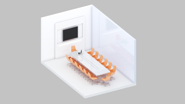 Vista isométrica de una sala de reuniones. Representación 3d del espacio de oficina.