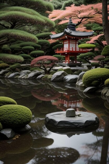 Vista del jardín japonés desde el porche