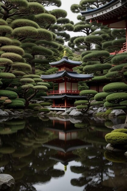 Vista del jardín japonés desde el porche