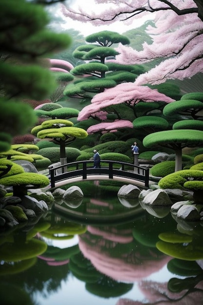 Foto vista del jardín japonés desde el porche