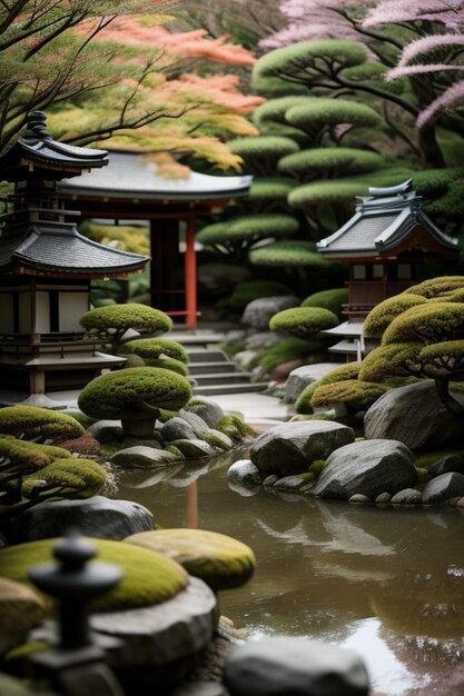 Vista del jardín japonés desde el porche