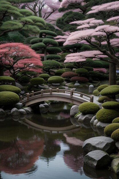 Foto vista del jardín japonés desde el porche