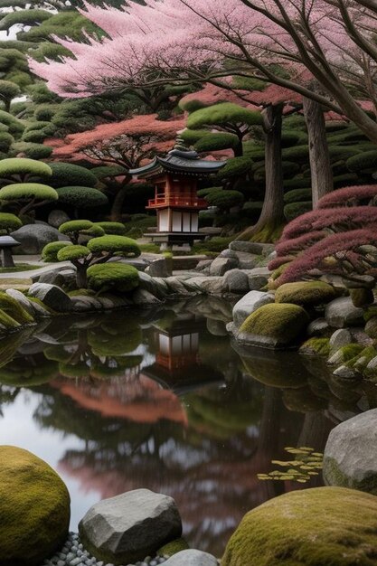 Vista del jardín japonés desde el porche