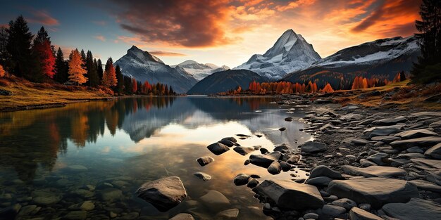 Foto vista del lago al atardecer