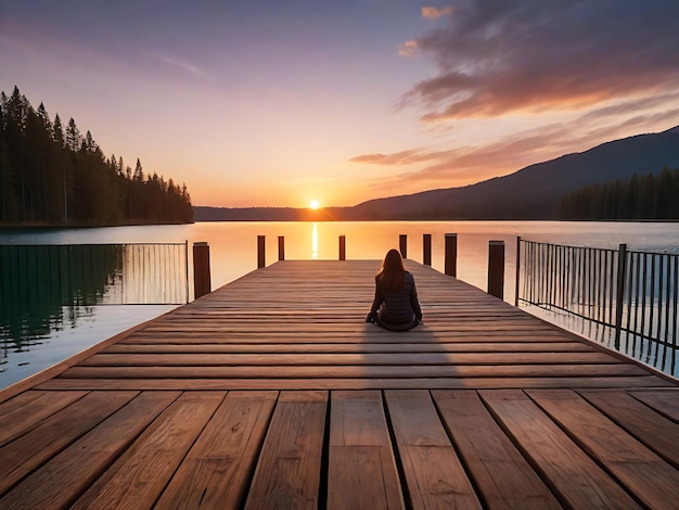 Foto vista del lago con un fondo fresco