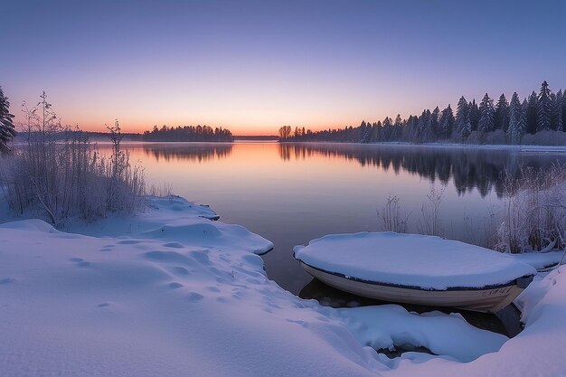 Vista del lago Svityaz después de la puesta del sol Ukrai