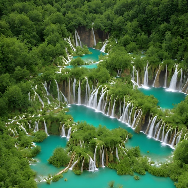 Una vista de los lagos de plitvice en el parque nacional de los lagos de plitvice