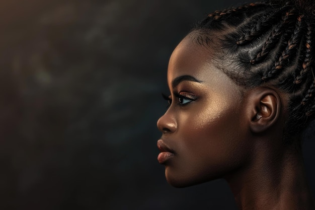 vista lateral de la belleza de una mujer africana bonita