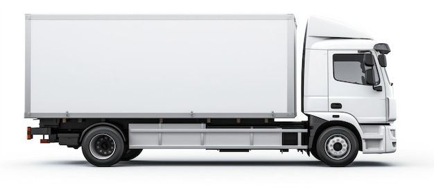 Foto vista lateral del camión de contenedores blanco fondo aislado imagen generada por ia