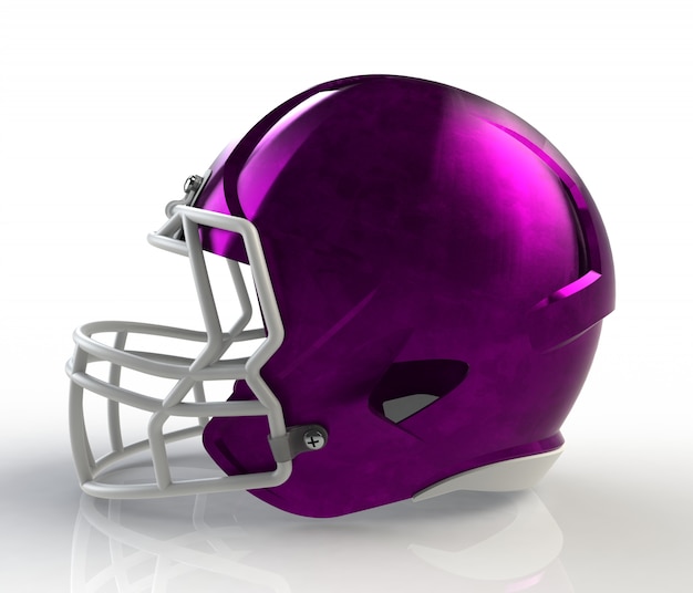 Vista lateral del casco de fútbol americano galvanizado cepillado rosa con trazado de recorte detallado, representación 3D