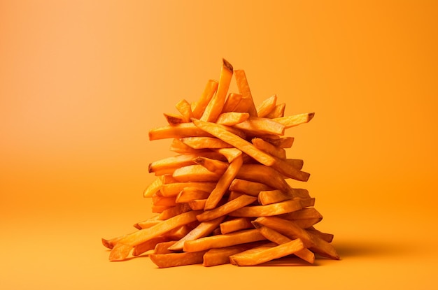 Vista lateral de batatas fritas em forma de pirâmide Batata-doce frita Generative AI