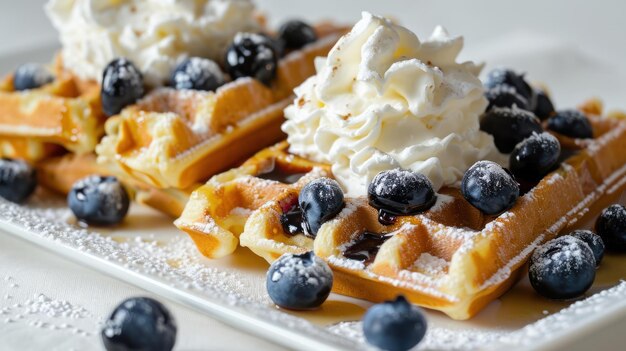 Vista lateral de Blueberry Waffles contra um fundo branco