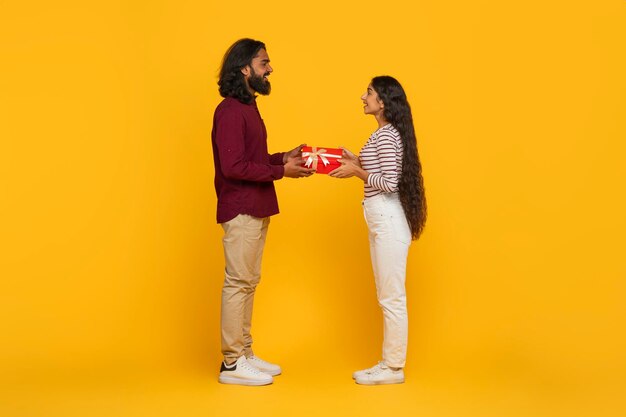 Foto vista lateral de um casal indiano com a celebração do dia dos namorados