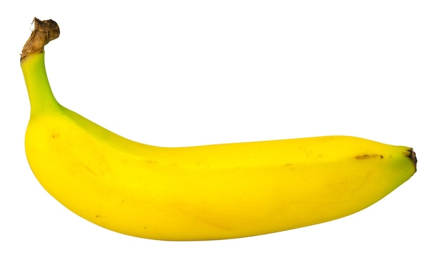 Vista lateral de uma banana orgânica amarela madura isolada