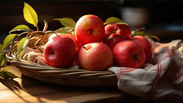 Foto vista lateral de uma bela maçã vermelha fresca