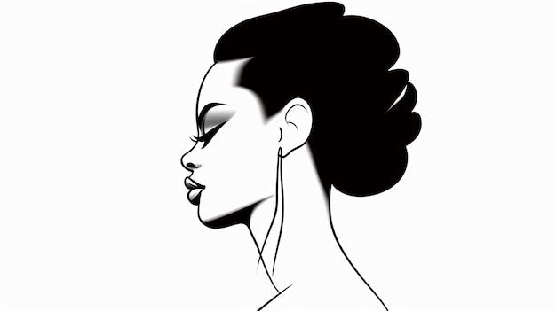 vista lateral de uma mulher negra desenhando uma linha arte minimalista moderna
