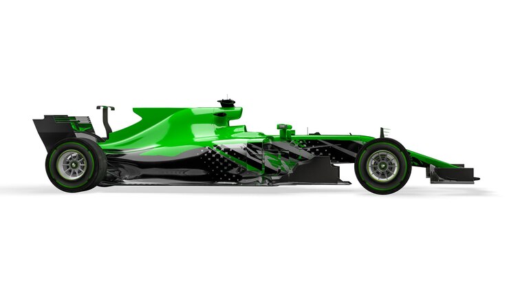 Foto vista lateral do carro de corrida em uma renderização 3d de fundo branco