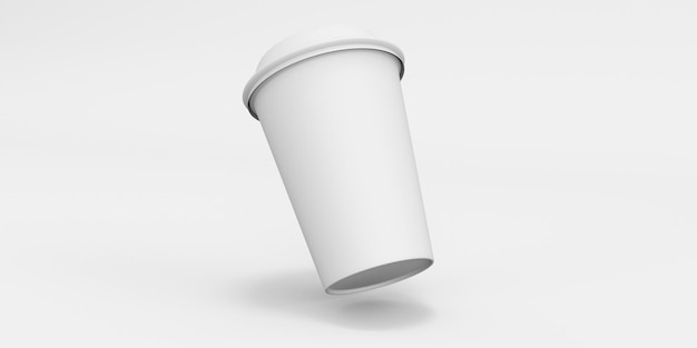 Foto vista lateral do copo de papel em fundo branco renderização 3d