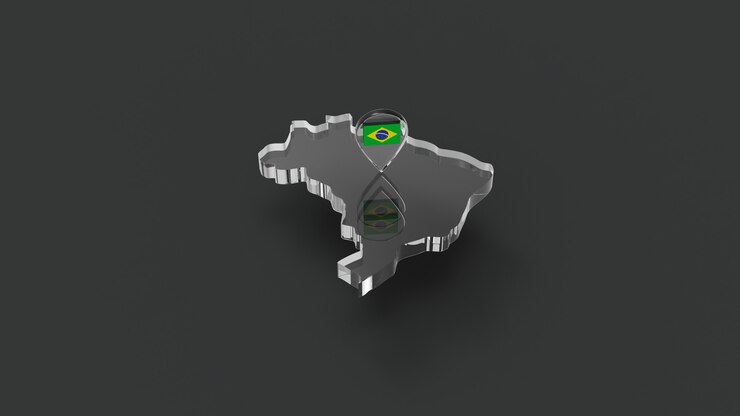 Foto vista lateral do mapa do brasil com renderização 3d cristalina com fundo preto