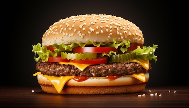 Vista lateral de la elevación de la hamburguesa de queso