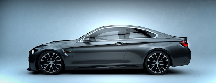 Foto vista lateral de la ilustración 3d del coche gris metálico sin marca