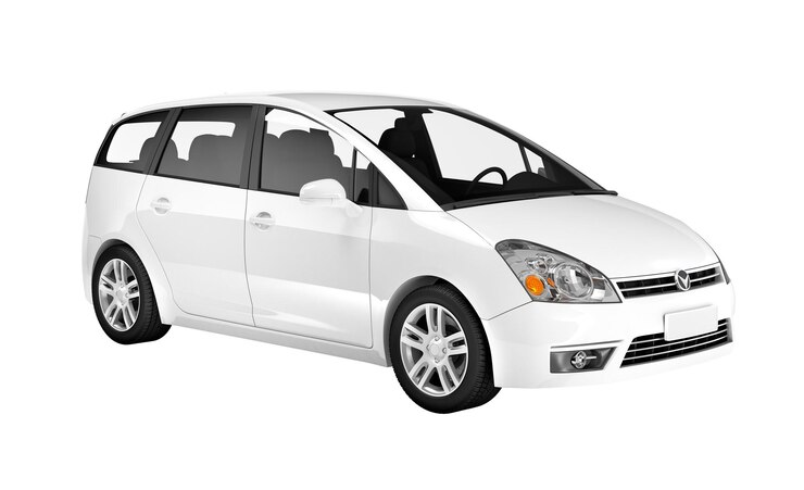 Vista lateral de una minivan blanca en 3D