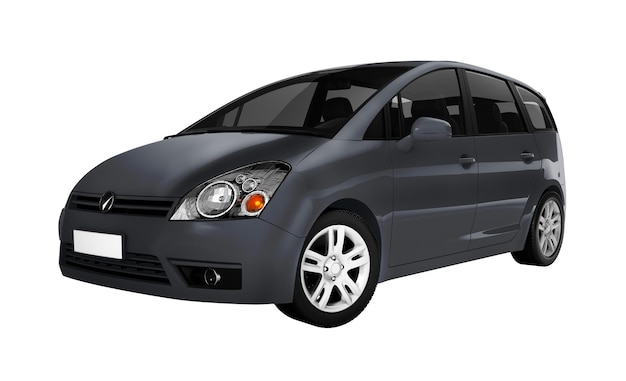 Vista lateral de una minivan gris en 3D