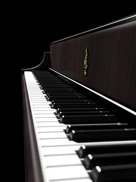 Vista lateral de primer plano de teclas de piano marrón oscuro