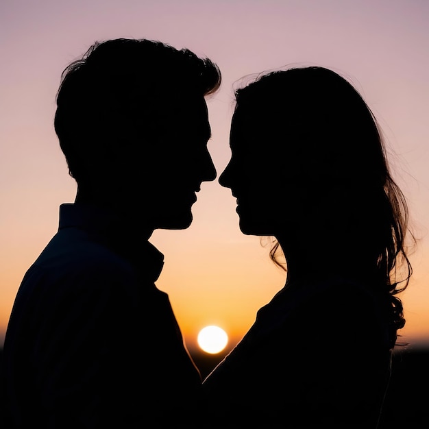 Foto vista lateral de las siluetas de las parejas románticas