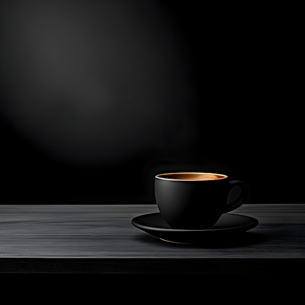Vista lateral de una taza de café negra sobre un fondo oscuro minimalismo Alta resolución