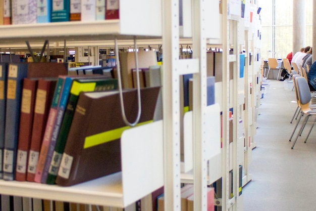 Vista de los libros en los estantes de la biblioteca