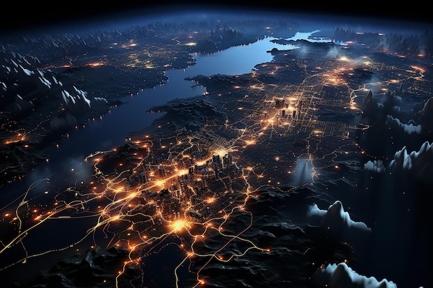 vista de las luces urbanas por la noche desde el espacio