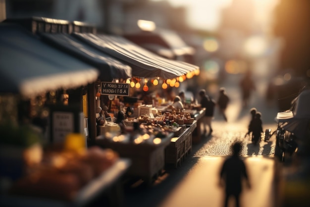 Vista macro desde el mercado de pescado en Tiny Little Town City antes del atardecer