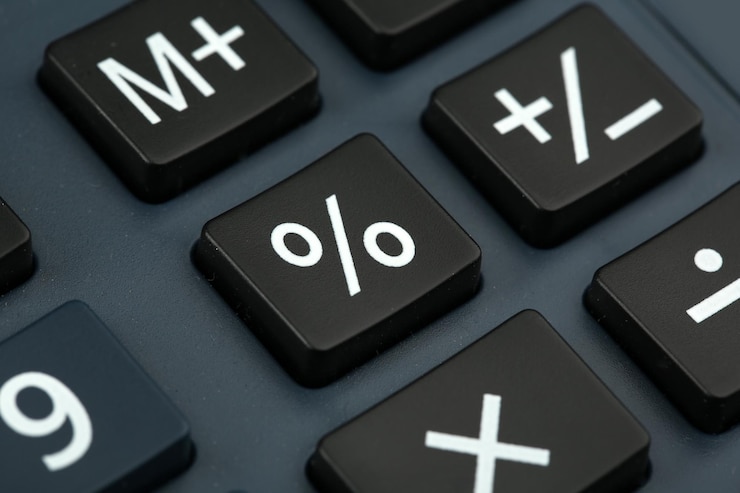 Foto vista macro del tablero de la calculadora
