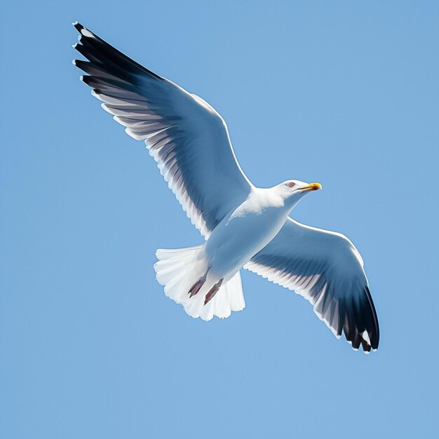 vista La majestuosa gaviota en vuelo contra el claro fondo del cielo azul para las redes sociales