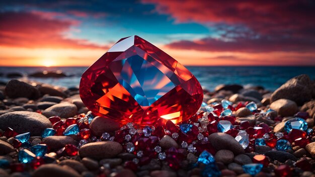 Foto vista majestuosa de una piedra preciosa de berilo rojo que irradia un caleidoscopio de luces y colores