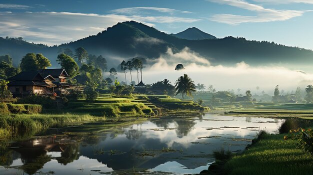 vista de la mañana campo de arroz en bali indonesia