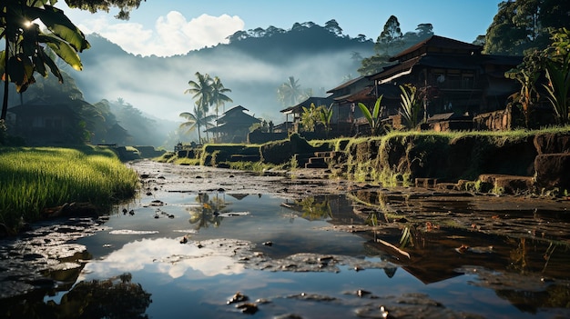 vista de la mañana campo de arroz en bali indonesia