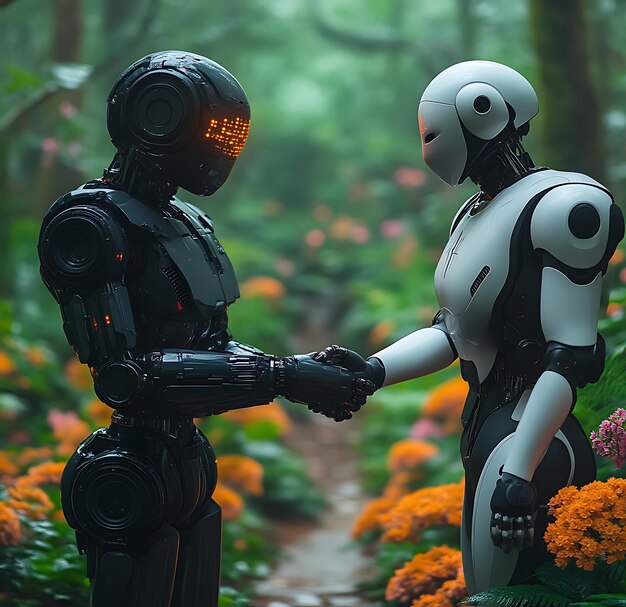 Vista de una mano robot Cyborg en un fondo uniforme renderización en 3D