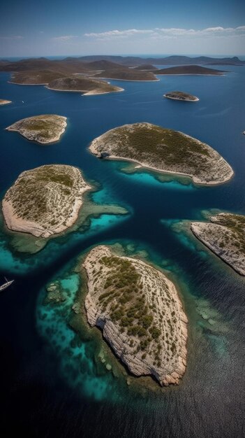 Una vista del mar azul y las islas.