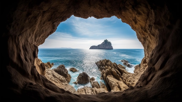 Una vista del mar desde una cueva.