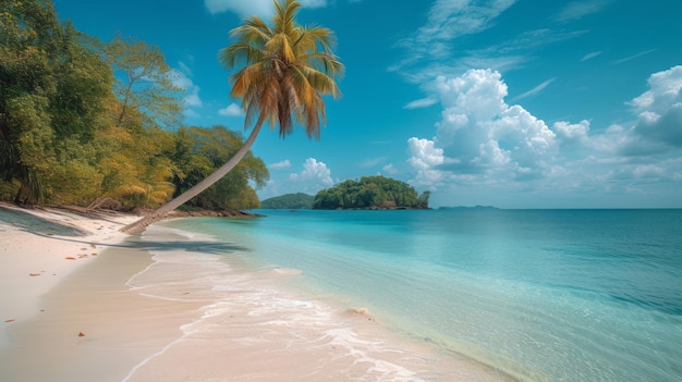 Foto vista del mar de verano con el árbol de coco en la isla de lang tengah, malasia